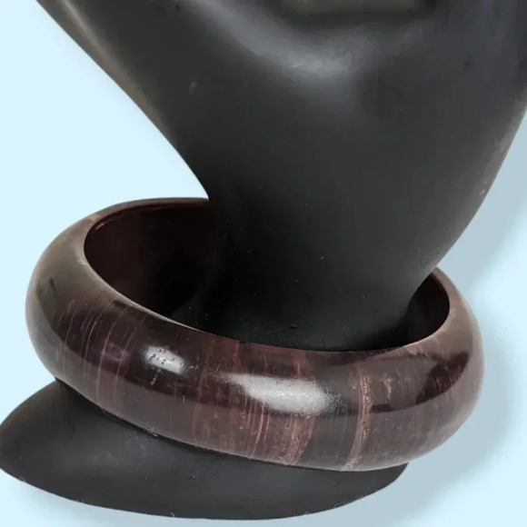 Vintage Asymmetrical Wood Bangle - Picture 2 of 4